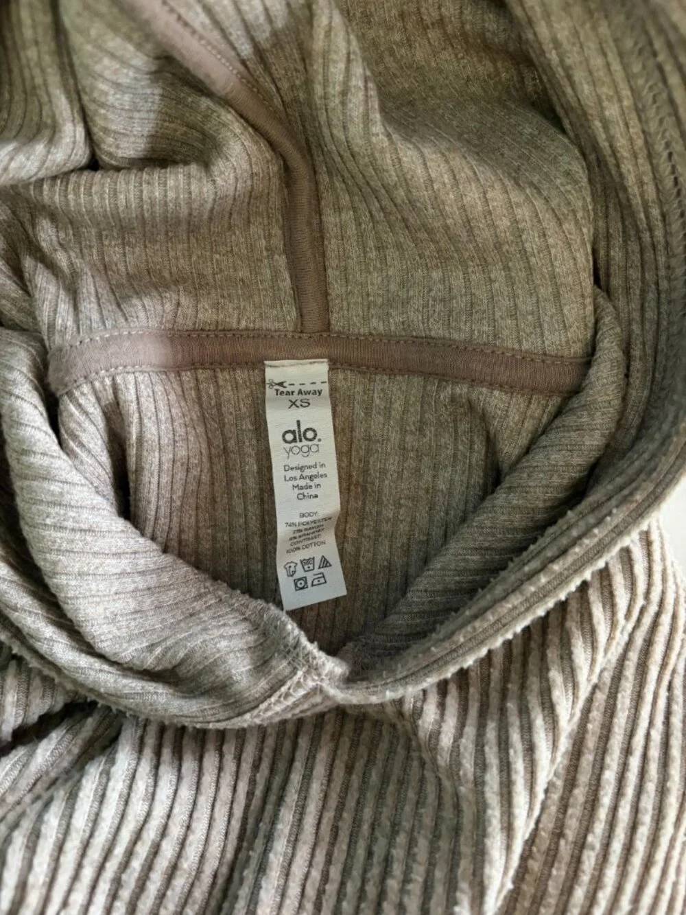 ALO Muse Hoodie Ribbed Cropped Sweatshirt - Gravel Heather - Size XS